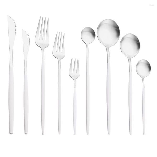 Наборы для обеда Matte White Silver STATREARS SET KITKEN RESTOUNTS RESTOW RESTOW RESTOW WASTER DASTWARDWORD FOWER FORK SPOON ДЕСЕРСИРОВАНИЕ СРЕДИКИ