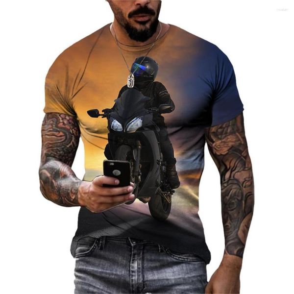 Erkek Tişörtleri Güzel Motosiklet Yarışçısı Erkekler T-Shirts Sıradan HD 3D Baskı Deseni Tee Hip Hop Harajuku Kişilik Yuvarlak Boyun Kısa Kollu
