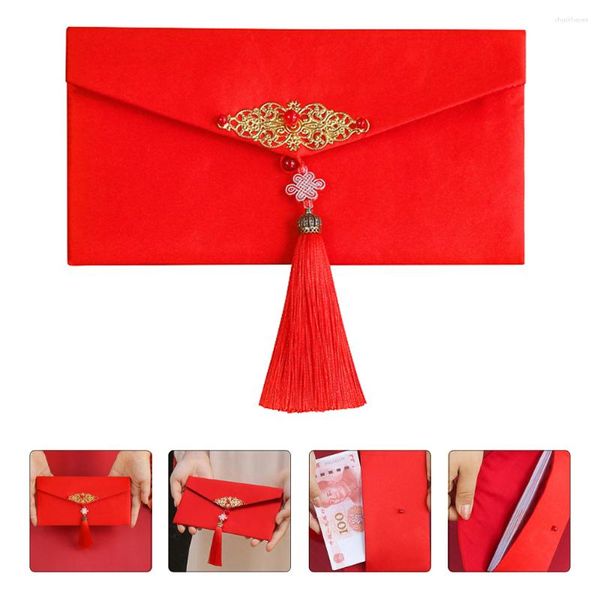 Tecido para embrulho de presente com franja Envelope Vermelho Pano Estilo Chinês Bolsa de Seda Saco Ano Casamento