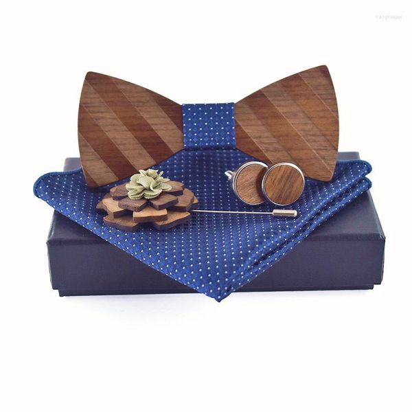 Бабочка для бабочек квадратные квадратные броши Gravata галстук Hanky ​​Mufflink Sets полосатые деревянные для мужчин для мужчин