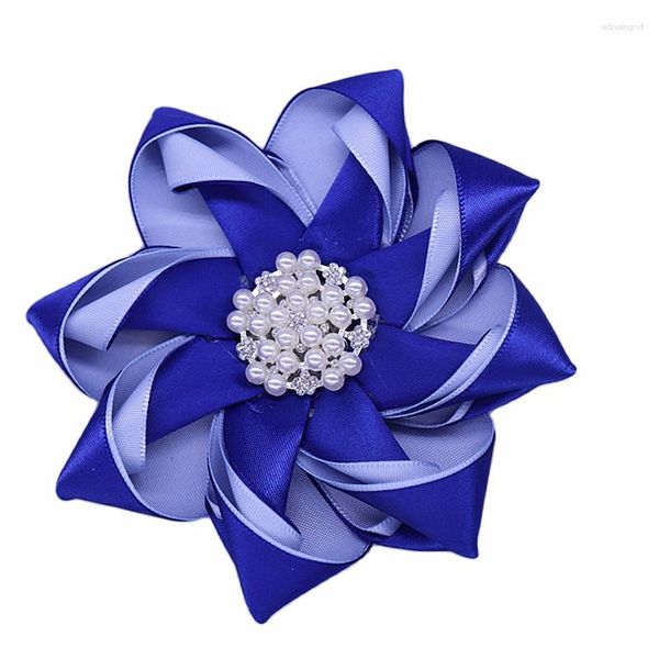 Broches Gota de Fita de Cetim Azul Sólido Flor Corsage Soror Dazzling Zeta Phi Beta Broche Broche Jóias