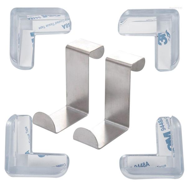 Ganchos 6Pcs Ferramenta: 4Pcs Transparente Segurança Plástico Macio Mesa Mesa Canto Guarda Protetor 2Pcs Porta Traseira Gancho Armário Cabide Cabide