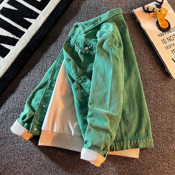 Giacche da uomo HOUZHOU Giacca di jeans verde Uomo Cappotti Y2K Cardigan Uomo Harajuku Hip Hop Abbigliamento streetwear giapponese per adolescenti