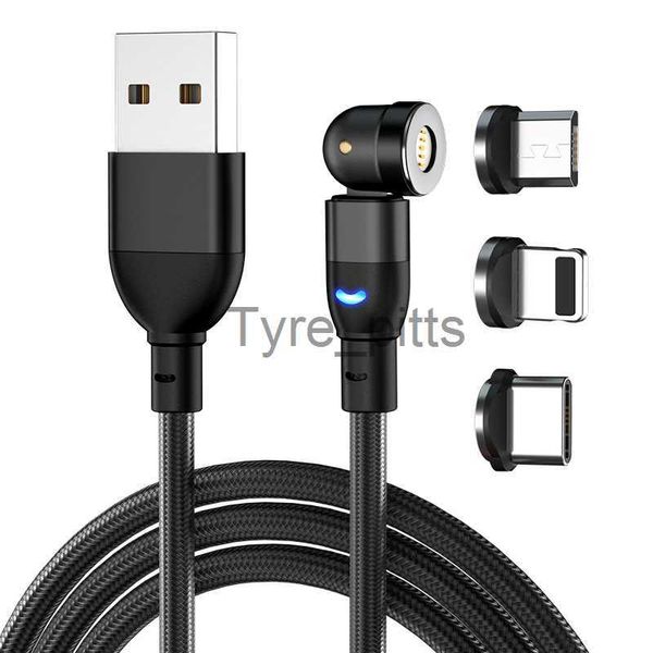 Carregadores/Cabos 540 Graus Rotate Magnetic Cable 3A Fast Charging Magnet Charger Micro USB Type C Cable Mobile Phone Wire For iPhone Xiaomi x0804