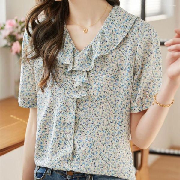 Frauen Blusen Frau Frühling Sommer Stil Chiffon Shirts Dame Casual Kurze Puff Sleeve V-ausschnitt Polka Dot Gedruckt Blusas Tops G2730