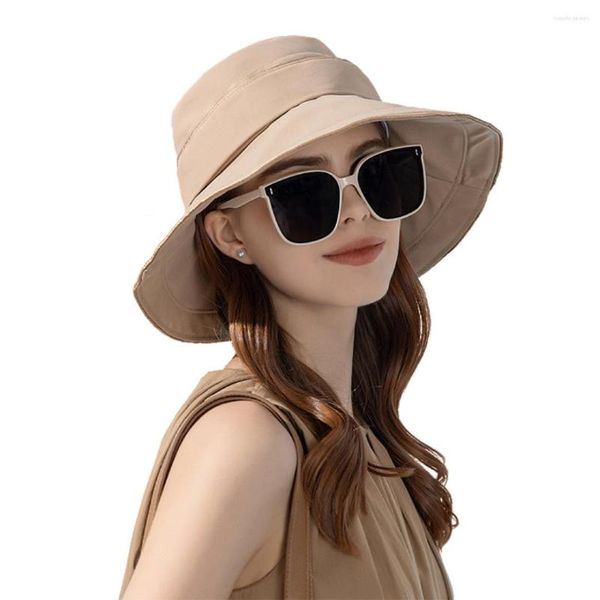 Chapéus de aba larga feminino verão proteção solar chapéu balde senhora elegante protetor solar boné de praia arnês ao ar livre atacado drop ship in