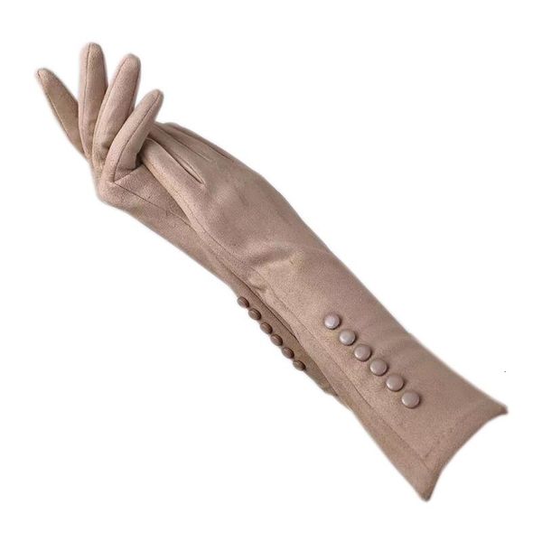 Fingerlose Handschuhe Winter Damen Handschuhe Wildleder lang 35CM Arm Mode Touchscreen dick schwarz grau beige dunkelblau braun hell gr 230804