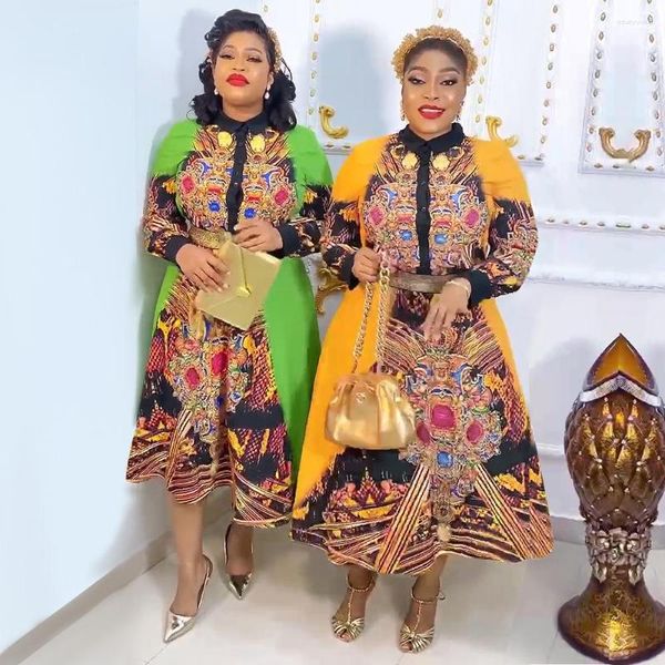 Etnik Giyim Dashiki Kadınlar İçin Afrika Elbiseleri 2023 Bahar Moda Uzun Kollu Basılı Elbise Partisi Giyiyor Cosplay Kostüm Üstleri Etek Takım