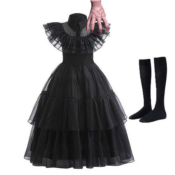 Thema Kostüm Halloween ist da Kinder Mittwoch Adams Familienfilm ist da Frauen Fantasy Karneval Party Prinzessin schwarzes Kleid Rollenspiel Z230804