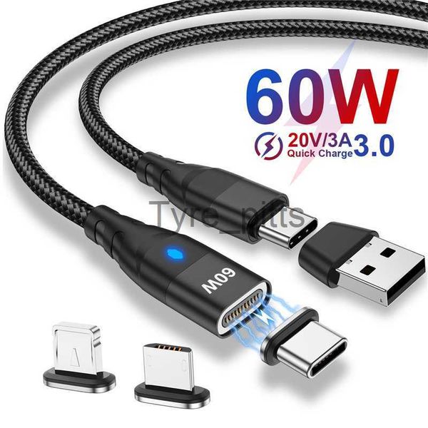 Chargeurs/Câbles Câbles de données magnétiques 60W PD Câble de chargeur rapide USB C vers type C Micro pour iPhone 12 Fil de charge pour Samsung S21 Xiaomi Huawei x0804