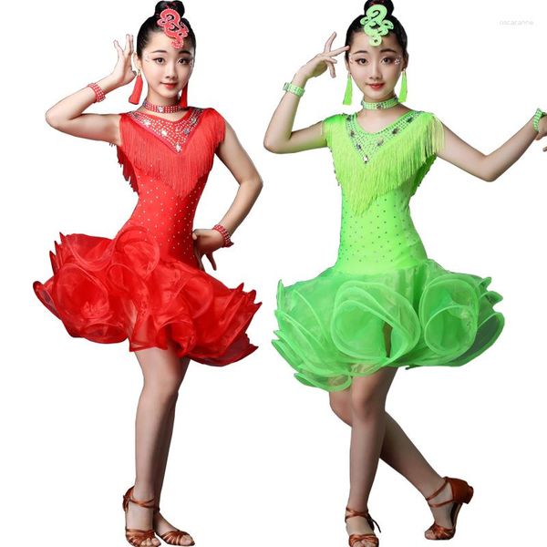 Стадия ношения девочек -подростков бальная танцевальная одежда Детская сальса с блестками костюмы соревнование фигурное платье для катания на коньках rave наряды