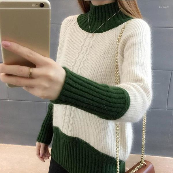 Damenpullover, Pullover, Farbblockierung, japanisch, koreanisch, einfaches Oberteil, Strickpullover, Twist-Muster, vielseitige Damen-Langarmoberteile