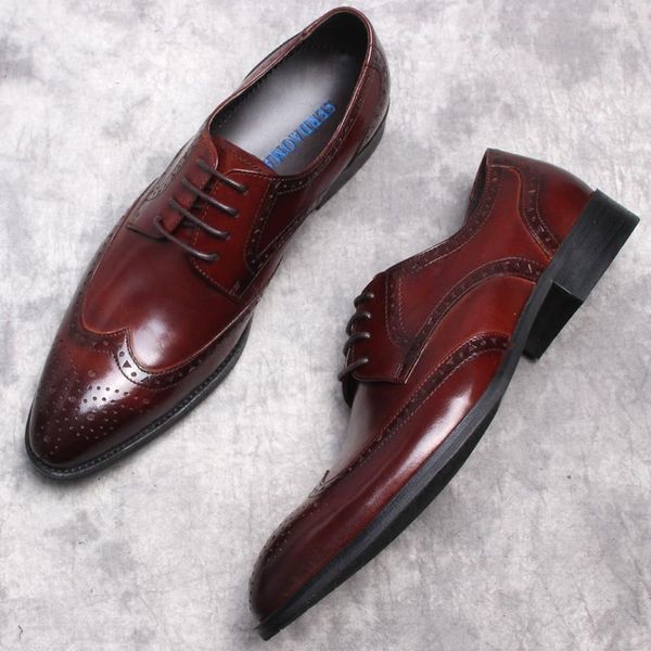 Scarpe eleganti Scarpe a punta Uomo Borgogna Nero Design italiano Business Vera pelle Oxford brogue fatta a mano Per