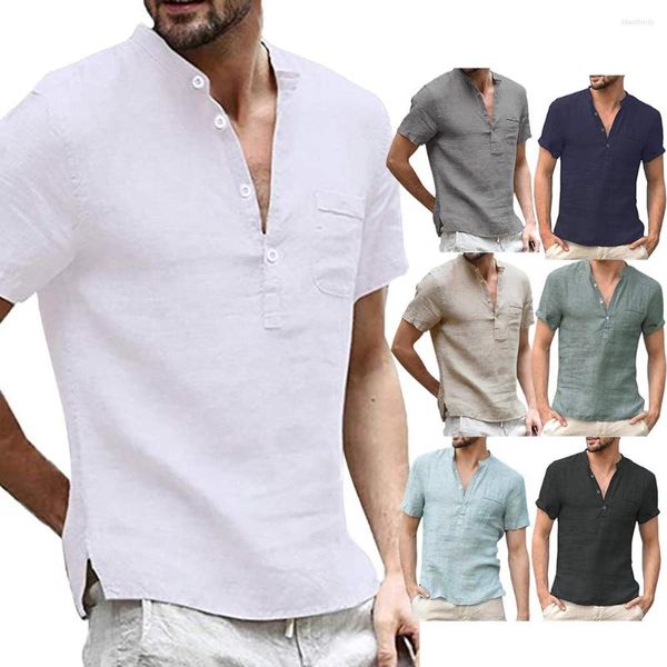 T-shirt da uomo Camicia in cotone - Casual manica corta/lunga abbottonata spiaggia tinta unita traspirante