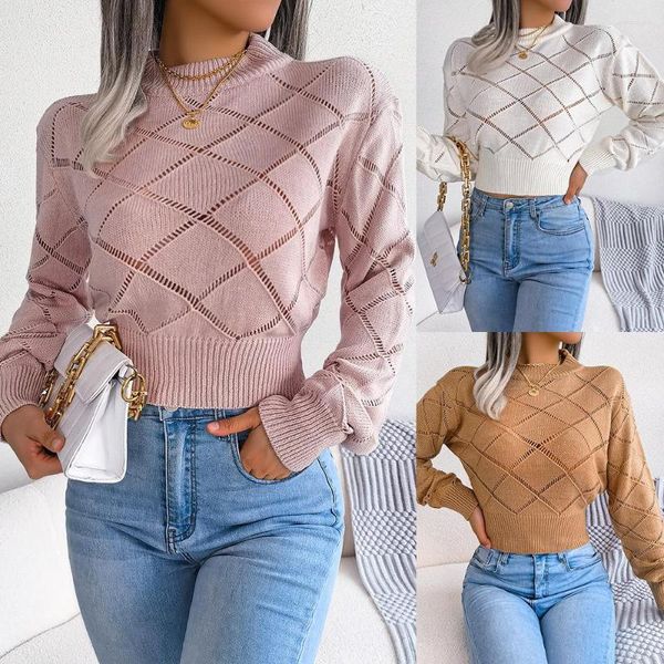 Kadın Sweaters Seksi mahsul kazak Lady Hollow Out Tasarım Örgü Külot Moda Örgü Top İnce Üstler Sonbahar Uzun Kollu