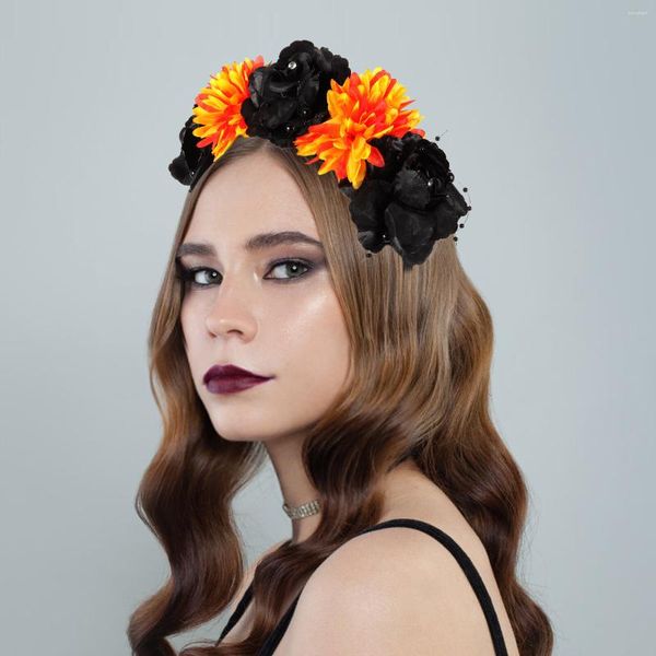 Bandanas cadılar bayramı çiçek kafa bandı gotik saç aksesuarları kafa bantları kadın gün ölü başlık lolita kostüm