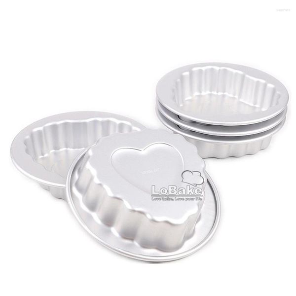 Formas de cozimento (5 pçs/lote) Alta qualidade 4 polegadas redondas por fora Forma de coração por dentro Alumínio Metal Molde para bolo Torta Mousse Jelly Pan Mold