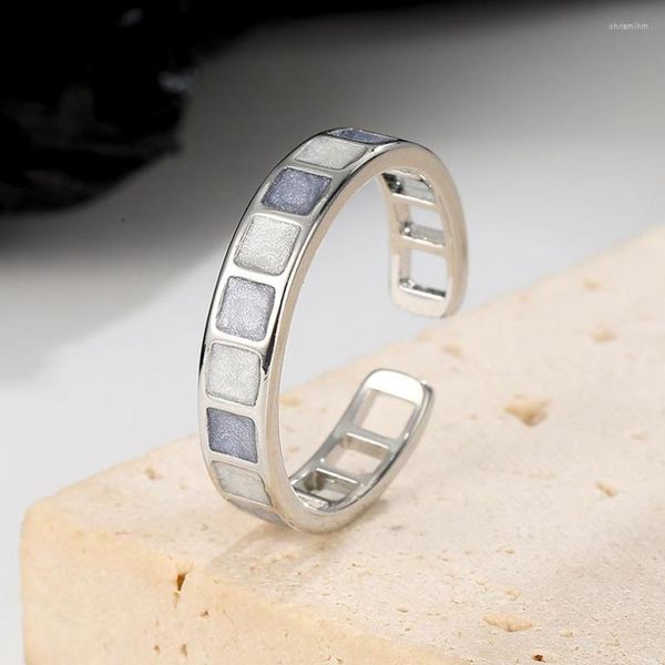 Cluster Rings Prata Esterlina 925 Bicolor Gotejamento Bloco de Óleo Anel de Abertura Ajustável Dedo Indicador Para Mulheres Minimalista Moda Joias Festa