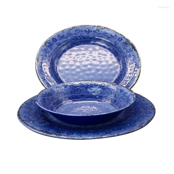 Миски синий и белый фарфоровый ледяной тарелка Античный меламин набор высококачественная текстура