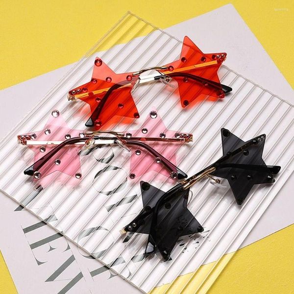 Occhiali da sole Trendy Rimless Street Pography Eyewear Festival Occhiali da festa Pentagram Sun Star Shape Shades