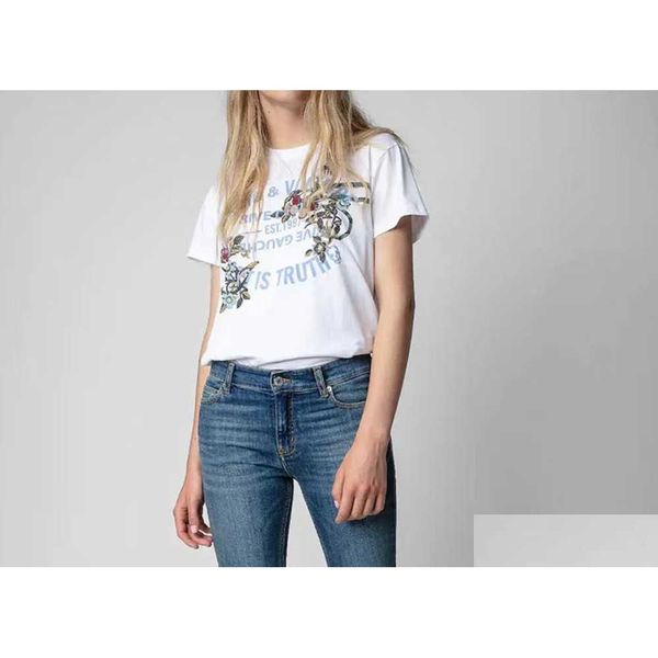 Женская футболка 23SS ZV Flower Snake Вышивка Tees Zadig Classic Letter Print Thir