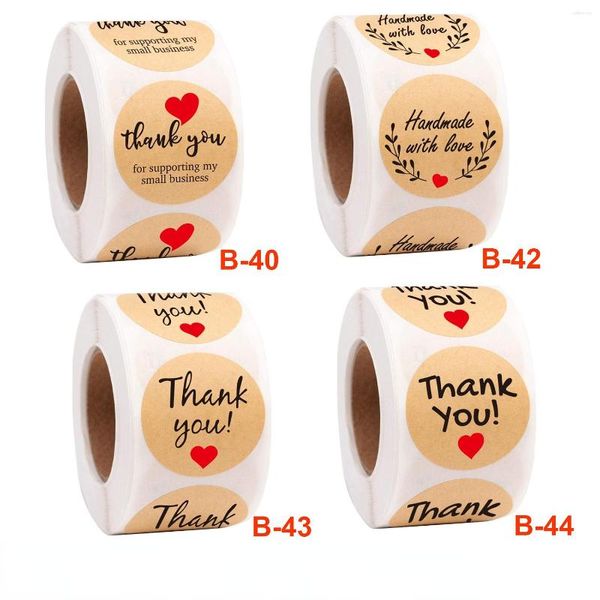 Embalagem de presente 100-500 peças Papel Kraft vintage de 1 polegada Feito à mão com adesivos de amor para embalagem Obrigado Papelaria Etiquetas adesivas Selos de cozimento