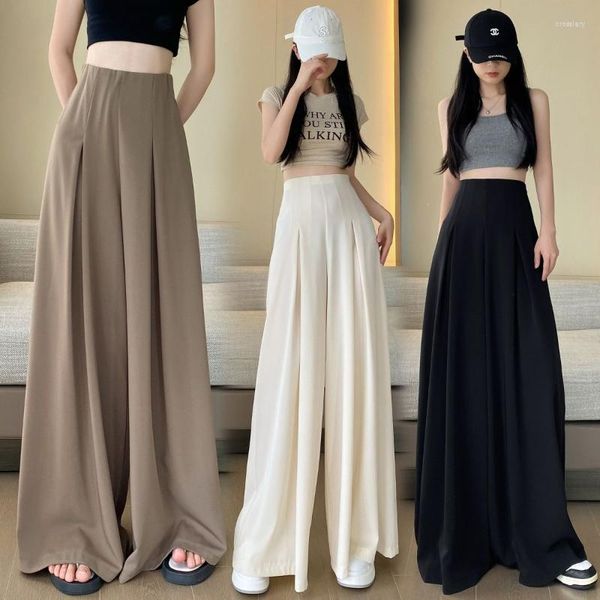 Frauen Hosen Casual Hohe Taille Lose Breite Bein Für Frauen Frühling Sommer Weibliche Bodenlangen Schwarzen Anzug Damen Lange hosen Q678