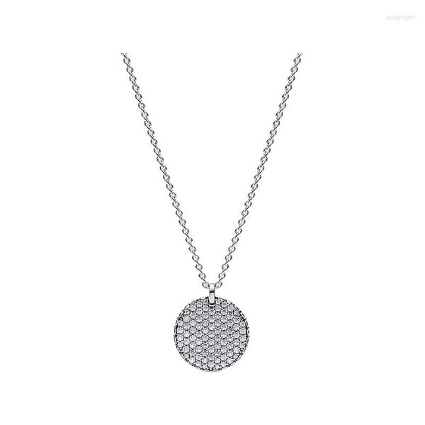 Anhänger Silber 925 Medaillon Disc Runde Halsketten für Frauen Schmuck 45 cm Gliederkette klarer Zirkon Karabinerverschluss Logo Tag 2 Ringe