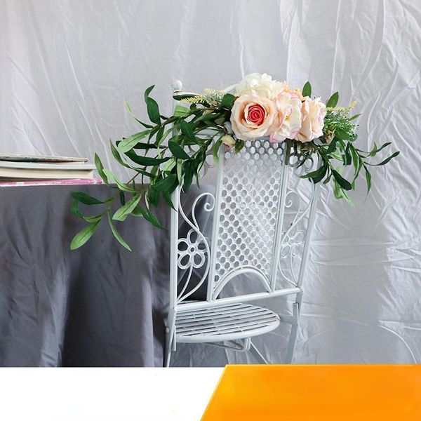Dekoratif çiçekler düğün sandalye arka simülasyon ipek çiçek dekorasyon mekan düzeni açık sahne elbise