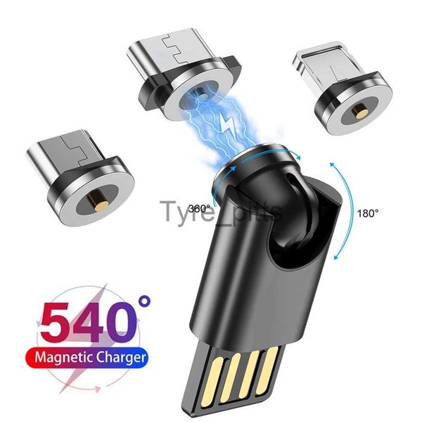 Ladegeräte/Kabel Mini 540 Rotation 3A Magnetisches Ladegerät Doppelseitiges USB-Typ-C-Konverterkabel für iPhone Xiaomi Samsung Magnetisches Ladekabel x0804