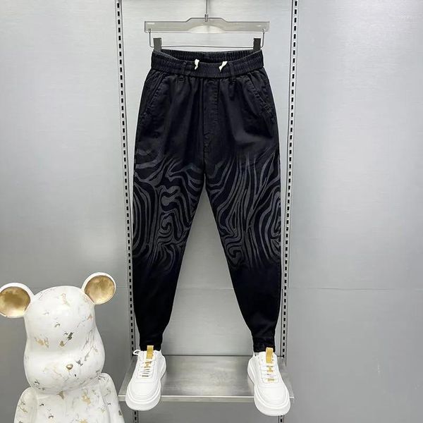 Männer Hosen Männer Kleidung Koreanische Gestreiften Trend Mode Jacquard Elastische Taille Casual Homme Patchwork Baggy Hosen Für Streetwear