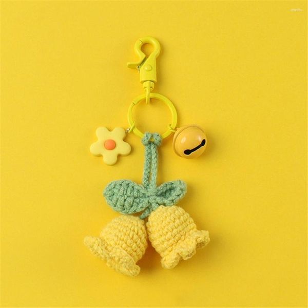 Chaveiros de crochê sinos de vento saco de flores pingentes para carro bolsa feminina menina feito à mão chaveiro encantos decoração chaveiro presentes