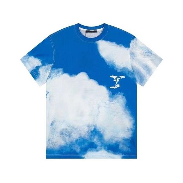 Мужские футболки 23SS Мужские рубашки Designer Limited Edition Blue Sky White Cloud Print Printed Модный хлопковой спорт Fir Str Dhyuq