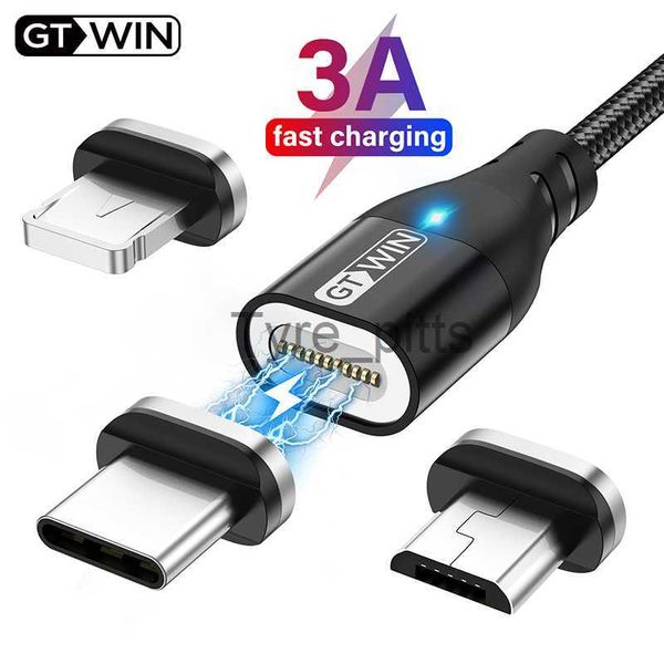 Şarj Cihazları/Kablolar GTWIN 3A Hızlı Şarj Magnetik Şarj Cihazı İPhone için USB Kablosu Samsung Xiaomi Telefon Mıknatıs Şarj Kablosu Micro USB Tip C Kablosu X0804