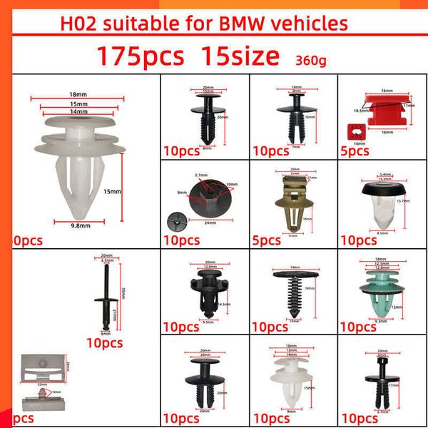 Novo 175 pçs clipe de prendedor automático corpo do carro retentor pino porta guarnição painel kit retentor acessórios do carro para BMW E46 E60 E90 F10 F30