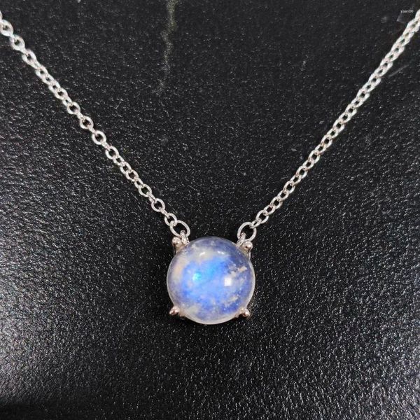 Catene Han Hao S925 Splendida collana vintage in argento sterling con pietre di luna blu naturali e accenti di diamanti