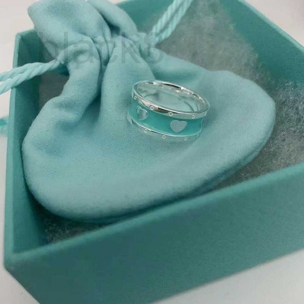 Anelli a fascia Designer S925 Anello in argento sterling smaltato a forma di cuore per le donne Anello di alta qualità Senso Lake Blue Love Couple Stile abbinato Anello personalizzato P6Z2