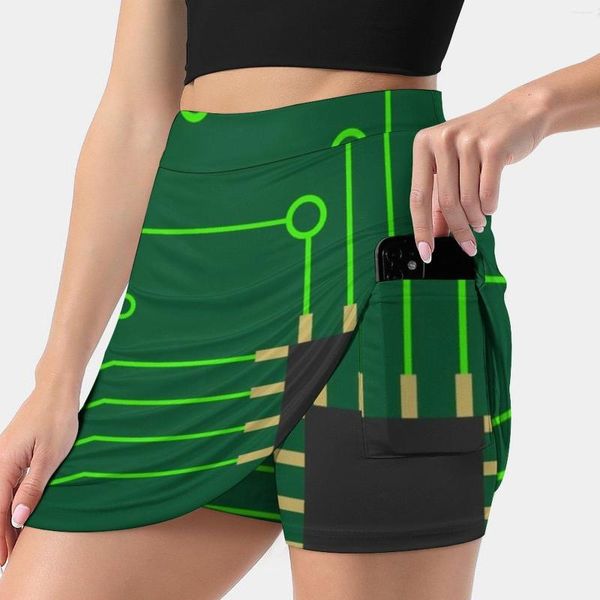 Юбки Microchip Digital Art PCB Женщина мода 2023 Юбка для брюки мини -офис короткометражный сетевой сеть