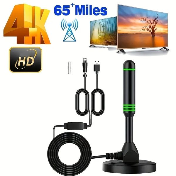 Antenna TV digitale a 360° per Smart TV - Antenna HDTV per interni/esterni con forte base magnetica - Supporta 4K e 1080P - Migliore ricezione del segnale e facile installazione