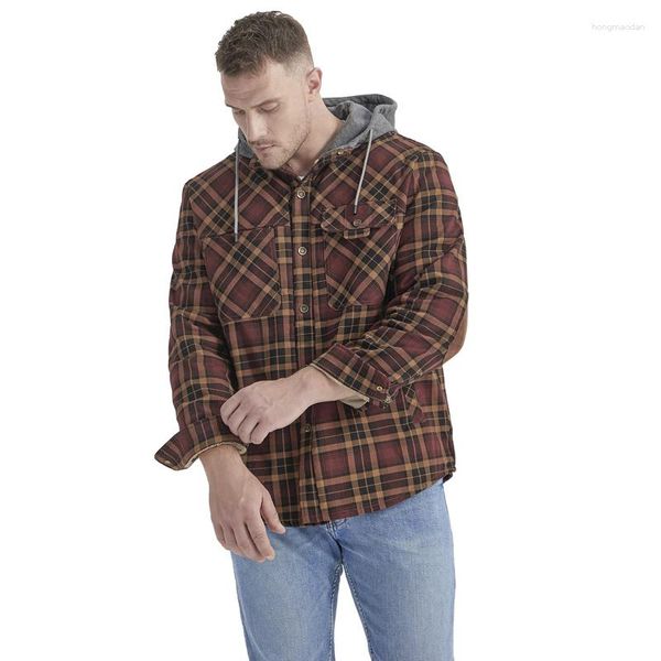 Jaquetas masculinas 2023 inverno camisa xadrez jaqueta masculina manga longa gola virada para baixo botão casaco de lã lã sobretudo EUA tamanho grande