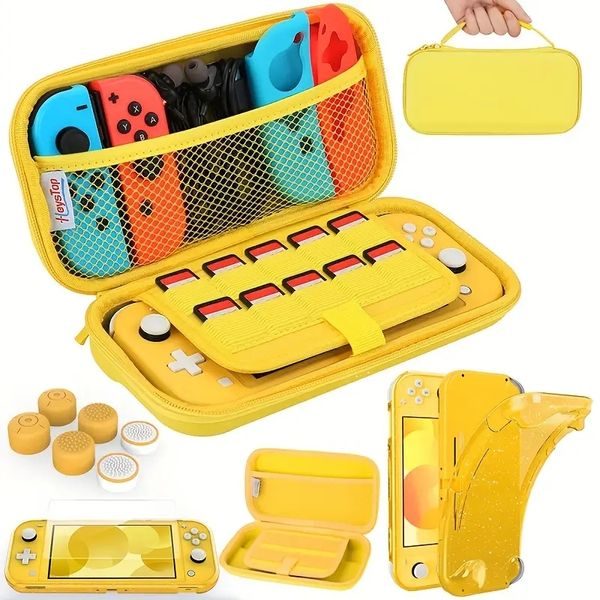 Compatível com estojo de transporte para Switch Lite, estojo para Switch Lite com estojo protetor macio para cartões de jogo, aperto para polegar, bolsa para armazenamento de bonés