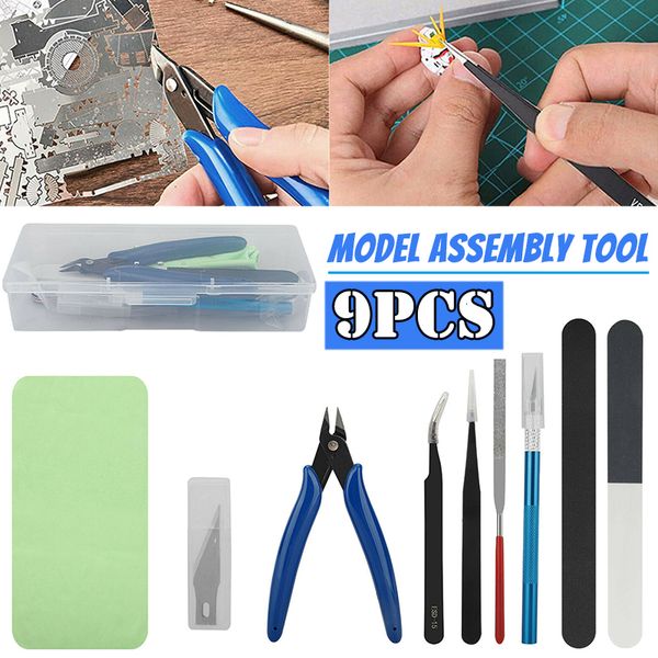 Acessórios de modo 9Pcs Conjunto de ferramentas básicas para artesanato para iniciantes Kit de reparo de construção de modelo de carro feito à mão Ferramenta de montagem de modelo Acessórios de artesanato DIY 230803