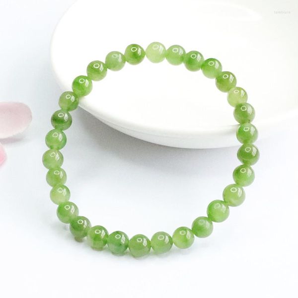 Pulseira feminina de jade verde de 6 mm com pedras preciosas naturais joias finas genuínas Hetian Jades contas de nefrita pulseiras elásticas