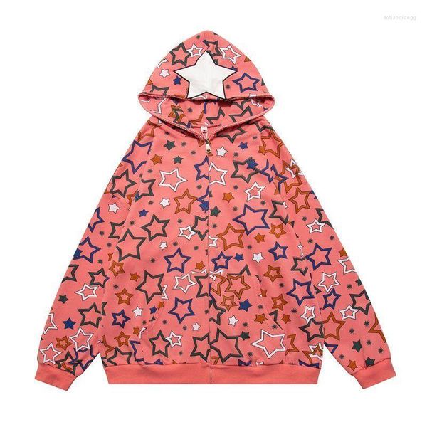 Damen Hoodies Y2k Zip Hoodie Hip Hop Sweatshirt Kleidung Frauen Harajuku Gothic Star Print Mode Punk Oversize Streetwear 2023