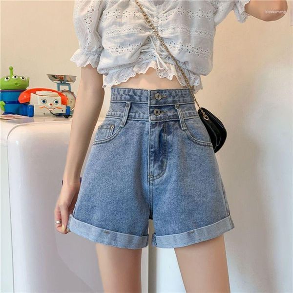 Shorts Feminino Denim Feminino Cintura Alta Azul Solto Calça Curta Baggy Para Mulheres Usar Roupas Largas Vintage Streetwear Jeans Preço Baixo