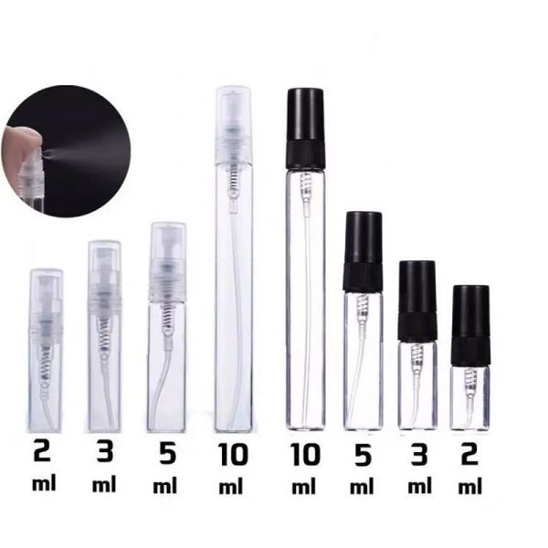 Großhandel 2ML 3ML 5ML 10ML Schwarz Klar Tragbare Mini Parfüm Glasflasche Leere Kosmetikflaschen Probe dünne Glasfläschchen LL