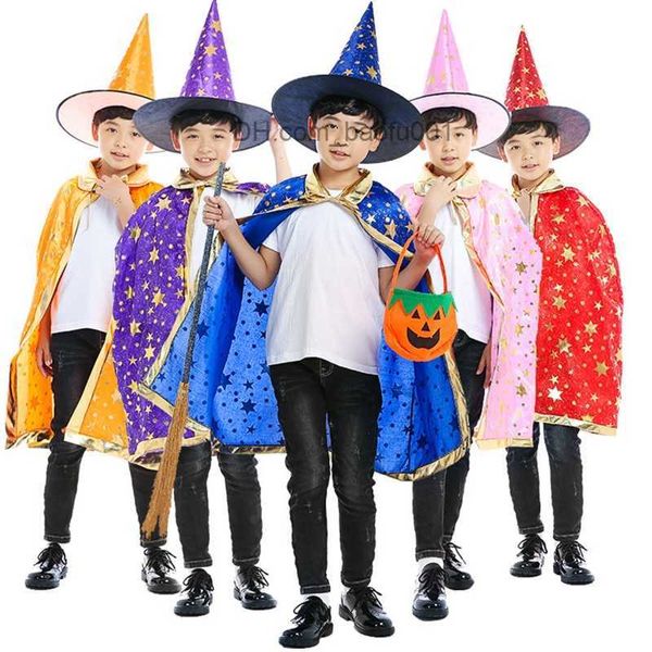 Traje de tema 2 chapéus de bruxa de Halloween para crianças + capa, chapéus de assistente de maquiagem, role-playing para decoração de vestido floral de festa de Halloween Z230804