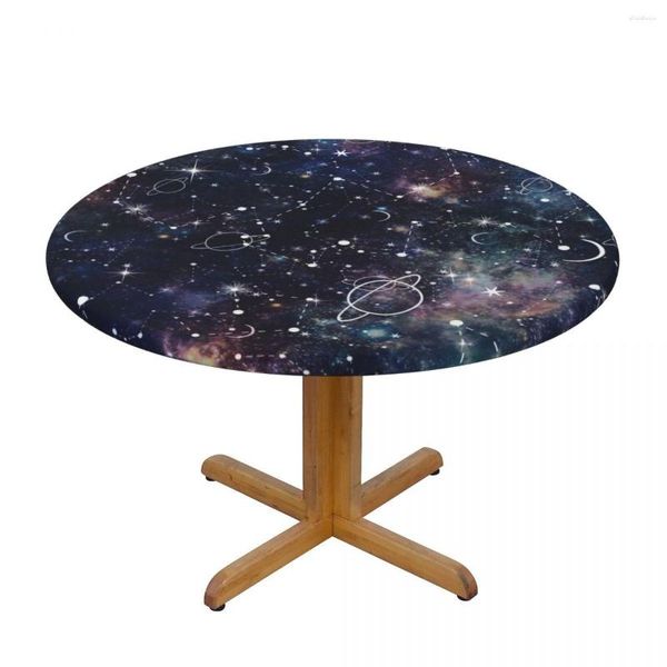 Tischdecke, runde Abdeckung für Esszimmer, elastische Tischdecke, Nachtzeit, Planet, Sternbild, Galaxie, Einbauhaus, El-Dekoration