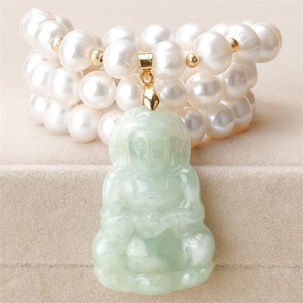 Kolye Kolye Habitoo Emerald Jade Guanyin Beyaz Tatlı Su İnci Kolye 18 inç Mücevher Kadınlar Büyüleyici Hediyeler Günlük Giyim