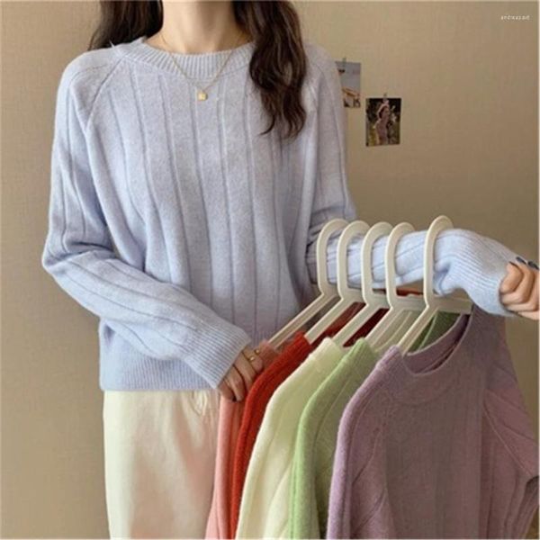 Frauen Pullover Koreanische Mode Lila Pullover Herbst Winter Lose Oansatz Kurze Tops Oberbekleidung Lange Ärmeln Herbst PZ3942